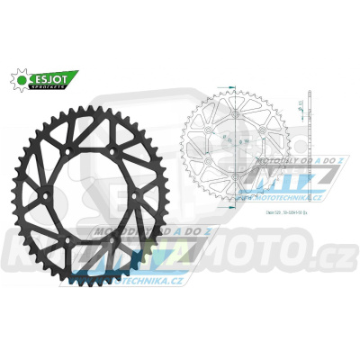 Rozeta ocelová (převodník) 0808-50zubů ESJOT ULTRALIGHT 50-32041-50L černá - Kawasaki KLX400 + Suzuki DR250 + DR350 + DRZ250 + DRZ400 + RM100 + RM125 + RM250 + RMX250 + RMZ250 + RMZ450 + RMX450 + TSR125 + TSR200