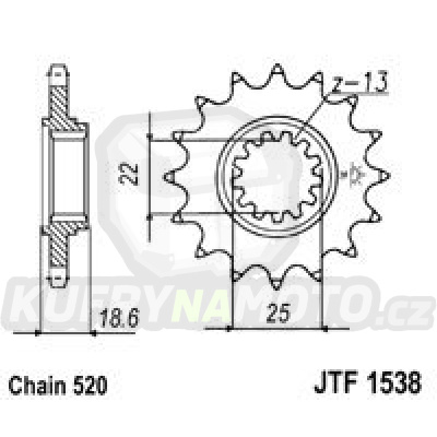 Řetězové kolečko JT JTF 1538-15RB 15 zubů, 520 pogumované