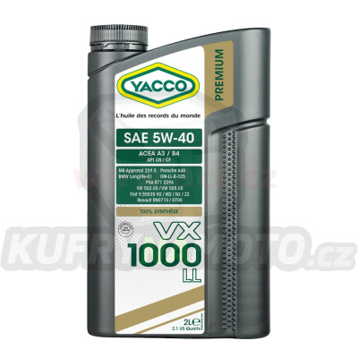 Motorový olej YACCO VX 1000 LL 5W40, 2 L