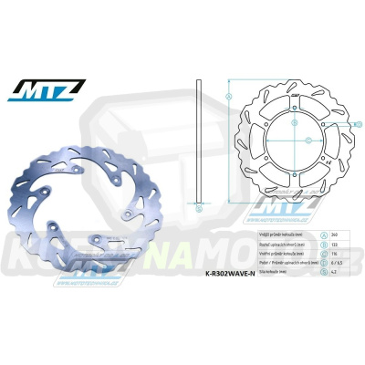 Kotouč brzdový MTZ nerezový - zubatý desing Wave - Yamaha YZ125 / 99-01 + YZ250 / 99-01 + YZF250 / 01 + YZF400 / 99 + YZF426 / 00-02 + WRF250 / 01 + WRF400 / 99-00 + WRF426 / 01