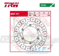 Kotouč brzdový TRW MST311 (250/118/6D) - Suzuki RM125+RM250+RMX250 + DRZ400S+DRZ400E + Yamaha YZ125+YZ250+YZ250X+YZF250+YZF250X+YZF426+YZF450+YZF450X + WRF250+WR250+WRF426+WRF450