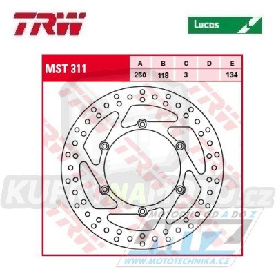 Kotouč brzdový TRW MST311 (250/118/6D) - Suzuki RM125+RM250+RMX250 + DRZ400S+DRZ400E + Yamaha YZ125+YZ250+YZ250X+YZF250+YZF250X+YZF426+YZF450+YZF450X + WRF250+WR250+WRF426+WRF450