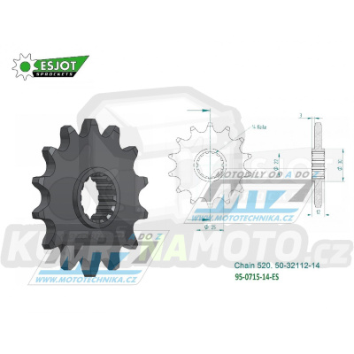 Kolečko řetězové (pastorek) 0715-14zubů ESJOT 50-32112-14 - Gas-Gas EC200+EC250+EC300 + ECF400+ECF450+EC515 + FSE400+FSE450+SM400+SM450+SM515 + Rieju MR200+MR250+MR300