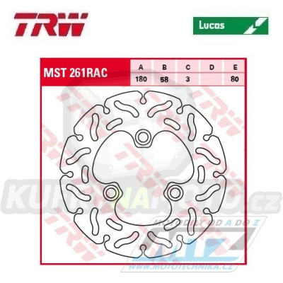 Kotouč brzdový TRW MST261RAC (180/58/3D) - zubatý design - Peugeot Elyseo+Elystar+Speedfight