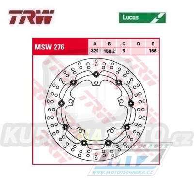 Kotouč brzdový plovoucí TRW MSW276 (320/150/5D) - kulatý design - Triumph Speed94 1050 + SpeedTriple1050 + Sprint1050 + Trophy1200