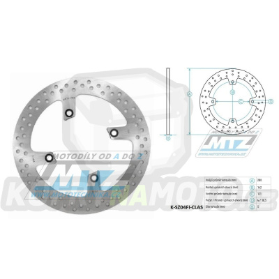 Kotouč brzdový (280/121/4D) - Suzuki DR650S+DR650RS+DR650RSU / 90-91 + DR750 Big / 88-89 + DR800 Big / 90