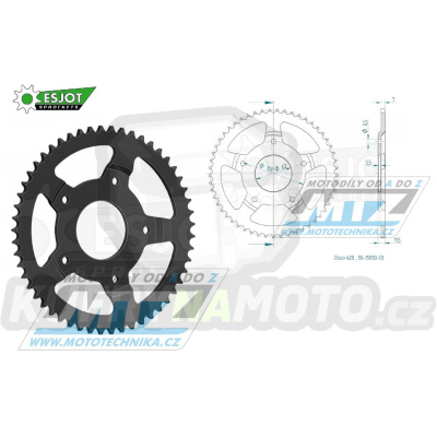 Rozeta ocelová (převodník) 15050-53zubů ESJOT 50-15050-53 - Sachs X125 Road Morini Motor+X125 Road Suzuki Motor / 05-07 + XTC125 4-Takt / 03