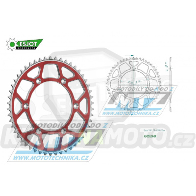 Rozeta řetězová (převodník) Dural 0251-50zubů ESJOT 51-32001-50SR - barva červená - Yamaha YZ125+YZ250 + YZF250+YZF400+YZF426+YZF450+YZF450X + WRF250+WRF400+WRF426+WRF450 + TTR230 + Honda XR250+XR350+XR500 + XL250+XL400+XL500