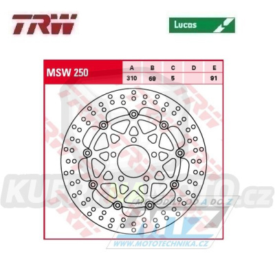 Kotouč brzdový plovoucí TRW MSW250 (310/69/5D) - kulatý design - Suzuki DL650V-Strom / 04-07+DL1000V-Strom / 02-09+SV1000 / 03-08 + Kawasaki KLV1000 / 04-06