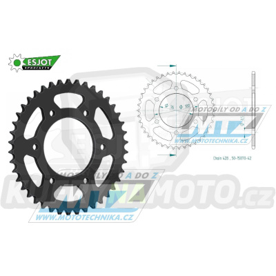 Rozeta ocelová (převodník) 1844-42zubů ESJOT 50-15070-42 - Yamaha MT125+FZ16+YS125 + YZFR125 + YZF-R125 + XSR125+MTM125+MTN125