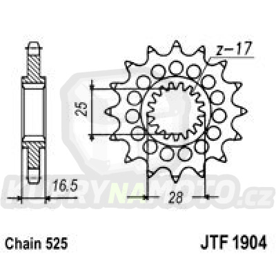 Řetězové kolečko JT JTF 1904-17RB 17 zubů, 525 pogumované