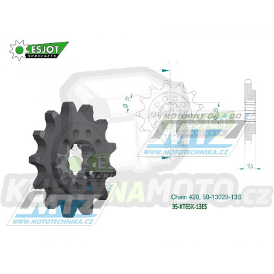 Kolečko řetězové (pastorek) 95-KT65K-13zubů ESJOT 50-13028-13S - KTM 65SX / 24-25 + Husqvarna TC65 / 24 + Gas-Gas MC65 / 24