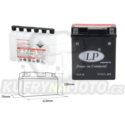 LANDPORT baterie YTX7L-BS 12V 6AH 113X70X130 (GTX7LBS) bezúdržbový (elektrolyt přibalen)