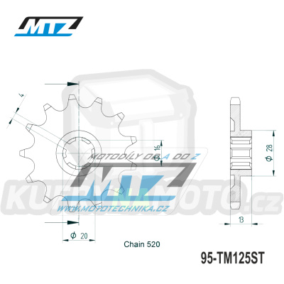 Kolečko řetězové (pastorek) 95-TM125ST-13zubů MTZ - TM MX80 / 93-99 + MX125 + EN125 / 92-99