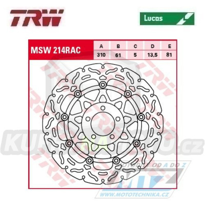 Kotouč brzdový plovoucí TRW MSW214RAC (310/61/5D) - zubatý design - Kawaski ZXR400 / 91-03+ZX7R Nijna / 89-95+ZXR750R / 89-92+ZXR750 / 89-95+ZX9R Ninja / 00-01+Zephyr1100 / 93-98+ZRX1100 / 97-00+ZZR1100 / 90-92+ZRX1200 / 01-06+ZRX1200R+ZRX1200S / 01-