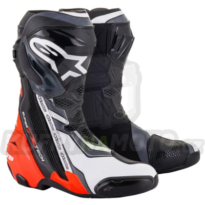 boty SUPERTECH R, ALPINESTARS (černá/červená fluo/bílá/šedá) 2024