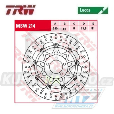 Kotouč brzdový plovoucí TRW MSW214 (310/61/5D) - kulatý design - Kawaski ZXR400 / 91-03+ZX7R Nijna / 89-95+ZXR750R / 89-92+ZXR750 / 89-95+ZX9R Ninja / 00-01+Zephyr1100 / 93-98+ZRX1100 / 97-00+ZZR1100 / 90-92+ZRX1200 / 01-06+ZRX1200R+ZRX1200S / 01-06