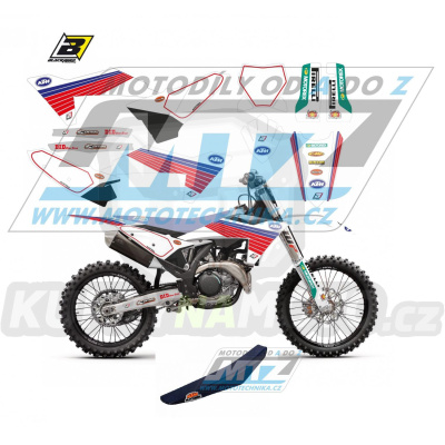Polepy s potahem sedla včetně polepů číslových tabulek (sada polepů a potah sedla Complete) - KTM SX+SXF / 23 - typ polepů Retro