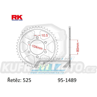 Rozeta ocelová (převodník) 1489-40zubů RK - Kawasaki KLZ1000 Versys + Z900+Z900RS + Z1000+Z1000SX+ZR1000+Z1000H2 + ZX6R Ninja+ZX7R Ninja+ZX9R Ninja+ZX10R Ninja + ZX1000 Ninja + ZZR600+ZX600