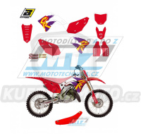 Polepy s potahem sedla včetně polepů číslových tabulek (sada polepů a potah sedla Complete) - Honda CR125+CR250 POLISPORT / 02-07 - typ polepů Retro