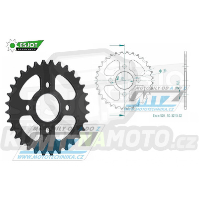 Rozeta ocelová (převodník) 32113-32zubů ESJOT 50-32113-32 - Eton CXL150 Challenger / 03-13 + EXL150 Yukon Straße+YXL150 Yukon / 04-13 + VXL250 Vector / 06 + Sym Quad Lander 200 / 05-10 + Quadlander 250 / 04-14