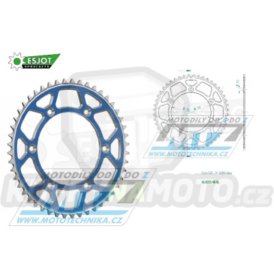Rozeta řetězová (převodník) Dural 0251-48zubů ESJOT 51-32001-48SBL - barva modrá - Yamaha YZ125+YZ250 + YZF250+YZF400+YZF426+YZF450+YZF450X + WRF250+WRF400+WRF426+WRF450 + TTR230 + Honda XR250+XR350+XR500 + XL250+XL400+XL500