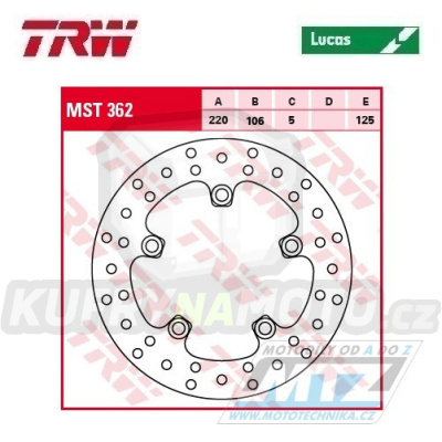 Kotouč brzdový TRW MST362 (220/106/5D) - Yamaha YZF-R6 / 03-20 + MT-10 / 16-20+MT-10SP / 16-20 + YZF-R1 / 04-20