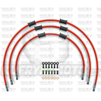 STANDARD Hadice přední brzdy sada Venhill POWERHOSEPLUS KAW-7003FB-RD (3 hadice v sadě) červené hadice, černé koncovky
