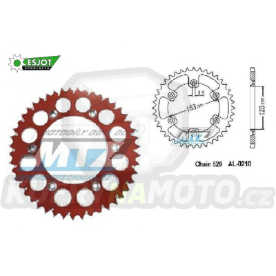 Rozeta řetězová (převodník) Dural 0210-47zubů ESJOT 51-32045-47SR - barva červená - Honda CR125+CR250+CR500 + CRF250R+CRF250X+CRF450R+CRF450X+CRF450RX+CRF450L + CRM250+CRF150F + CRF230F / 03-21 + XR250S+XL250S+XL250 + XR250R+XR400R / 96-04 + XR650R /