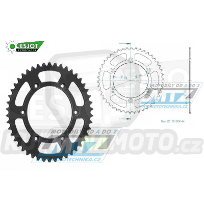 Rozeta ocelová (převodník) 0808-46zubů ESJOT 50-32041-46 - Kawasaki KLX400 + Suzuki DR250 + DR350 + DRZ250 + DRZ400 + RM100 + RM125 + RM250 + RMX250 + RMZ250 + RMZ450 + RMX450 + TSR125 + TSR200