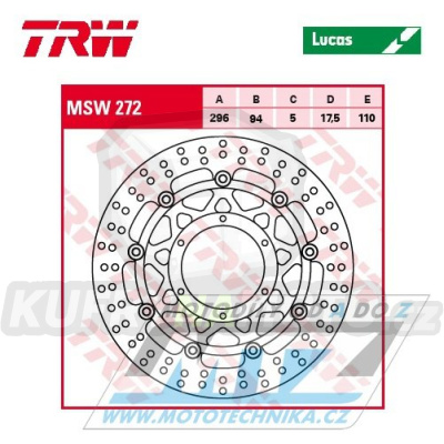 Kotouč brzdový plovoucí TRW MSW272 (296/94/6D) - kulatý design - Honda CBF1000+CBF1000F + CBR250R+CBR300R + CBR300F+CBF600N+CBF600S + NSA700
