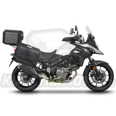 Kompletní sada černých hliníkových kufrů SHAD TERRA BLACK , 37L topcase 47L/47L boční kufry, včetně montážní sady a plotny SHAD SUZUKI DL 650 V-Strom