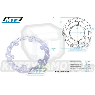 Kotouč brzdový MTZ nerezový - zubatý desing Wave - TM MX85+MX125+MX144+MX250+MX250F+MX300+MX400F+MX450F+MX530F + EN125+EN144+EN250+EN250F+EN300+EN400F+EN450F+EN530F