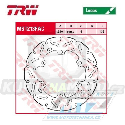 Kotouč brzdový TRW MST213RAC (230/118/6D) - zubatý design - Yamaha MT125 / 14-17 + YZF R125 / 14-19
