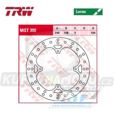 Kotouč brzdový TRW MST300 (240/118/4D) - Honda CRF230F+CRF230L + MTX+CR+XLR + XR250+XR300+XR400 + XL600R+XR600R