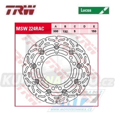 Kotouč brzdový plovoucí TRW MSW224RAC (300/132/6D) - zubatý design - Yamaha DT125X+WR125X+WR250X+SR400+XJ600N + XT660+TDM900+BT1100+FJR1300+FZS1000 Fazer+VMX1200 + YZF R6+YZF600R+YZF R1+YZF1000 +XJR1300+XV+XVS + Hyosung
