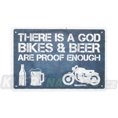 plechová cedule THERE IS A GOD, OXFORD (šedá/bílá, rozměr 30 x 20 cm)