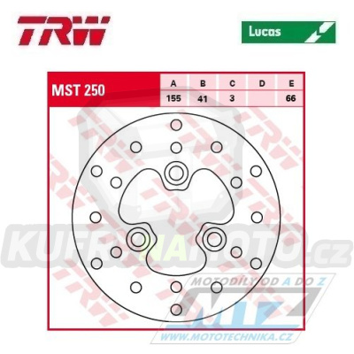 Kotouč brzdový TRW MST250 (155/41/3D) - Aprilia + Yamaha + Sinnis + Piaggio + PGO + Peugeot + MZ + Malaguti + Hyosung + Gilera + Gareli +Fantic +Adly