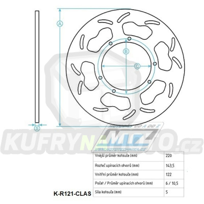 Kotouč brzdový (220/122/6D) kulatý desing - Honda CR125 / 85-88 + CR250 / 85-88 + CR500 / 86-88 + XR250R