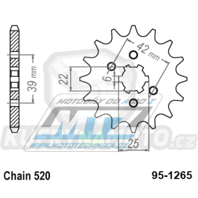 Kolečko řetězové (pastorek) 1265-14zubů MTZ - Honda XL250 / 76-81 + XL250 K1/K2 (USA) / 72-76
