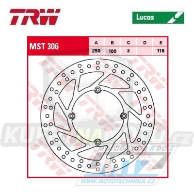 Kotouč brzdový TRW MST306 (250/100/4D) - Kawasaki KDX200+KDX250+KLX250R+KLX300 + KX125 / 89-02 + KX250 / 87-02 + KX500 / 87-04