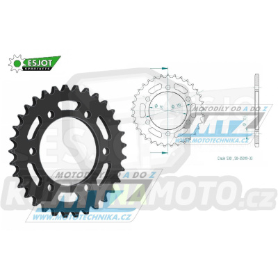 Rozeta ocelová (převodník) 0850-33zubů ESJOT 50-35019-33 - Yamaha TX500 + TX650 + XS500 Spoke Wheel + XS650