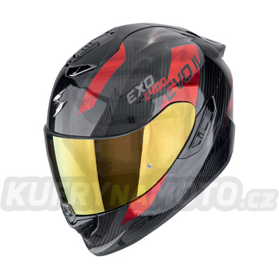 Moto přilba SCORPION EXO-1400 EVO II CARBON AIR PLATTED černo/červená
