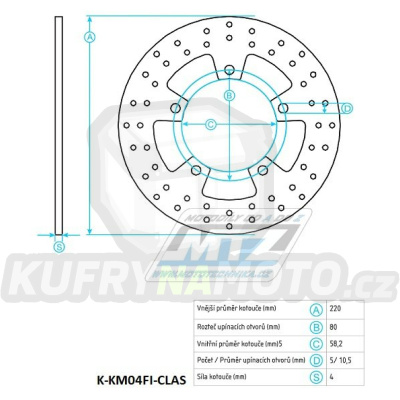 Kotouč brzdový (220/58/5D) - Kymco 50BetWin / 01-06+50Dink / 03-10+50Vitality / 04-09+125Dink+125GrandDink / 01-07+125MovieXL+150Dink+150Movie150GrandDink / 01-07+200GrandDink / 01-06+250BetWin / 00-06