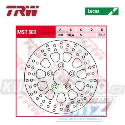 Kotouč brzdový TRW MST503 (260/56/5D) - Harley Davidson XL883Sportster+XL883Roadster + XL1200C Sportster+XL1200Nightster+XL1200Seventy-Two+XL1200X Forty+XR1200+XR1200X
