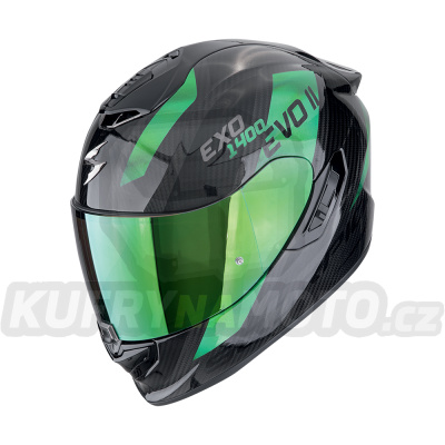 Moto přilba SCORPION EXO-1400 EVO II CARBON AIR PLATTED černo/zelená