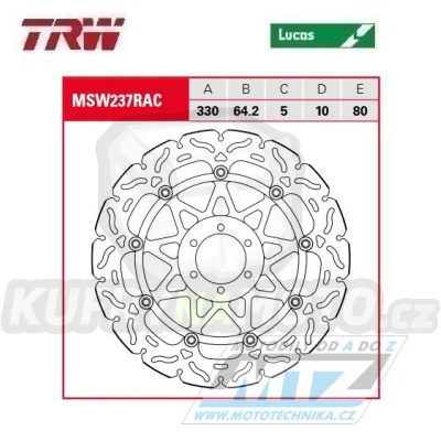 Kotouč brzdový plovoucí TRW MSW237RAC (330/64/6D) - zubatý design - Aprilia RSV4 1000RF / 17-19 + RSV4 1000RR / 17-19 + V4 1100Tuono / 17-19