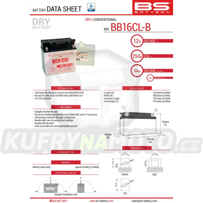 BS baterie moto BB16CL-B (YB16CL-B) 12V 19AH 175X100X175 s elektrolytem v balení - konvenční (250A) (2)