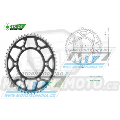 Rozeta řetězová (převodník) Dural 0210-51zubů ESJOT 51-32045-51SB - barva černá - Honda CR125+CR250+CR500 + CRF250R+CRF250X+CRF450R+CRF450X+CRF450RX+CRF450L + CRM250+CRF150F + CRF230F / 03-21 + XR250S+XL250S+XL250 + XR250R+XR400R / 96-04 + XR650
