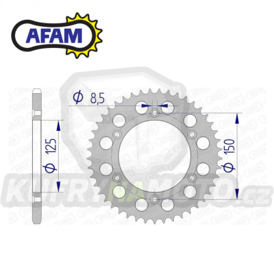 Rozeta řetězová (převodník) Dural 0897-40zubů AFAM 72304-40 - barva šedá - KTM 125SX+250SXF+ 360EXC+400EXCF+300XC+450XCF+440MX+790 Adventure+620 EGS+690 Duke+125LC2+ 350LC4+525SMR+690SMC + Husaberg TE250+FC350+FE450+FS450+FX450 + Husqvarna FC250 +FE5